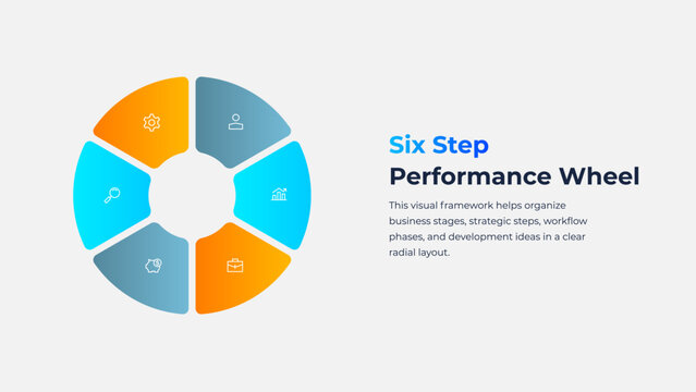 Six Step Radial Wheel Infographic for Performance Management, Operational Analysis and Team Planning on Light Background
