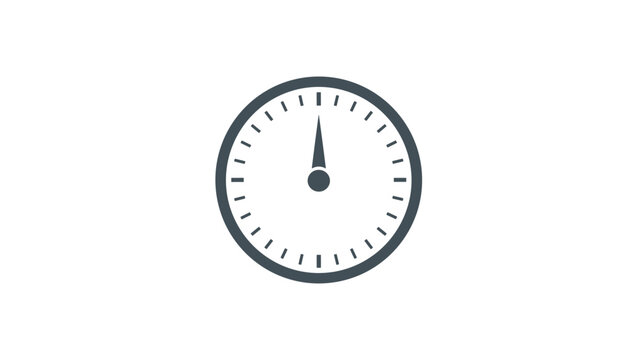 Simple flat vector illustration of a dark grey analog clock showing exactly twelve o'clock in a circular frame.