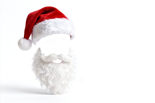 Santa hat and beard on white background
