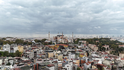 Obraz premium Aerial View of Hagia Sophia Grand Mosque in Istanbul, Turkey. 