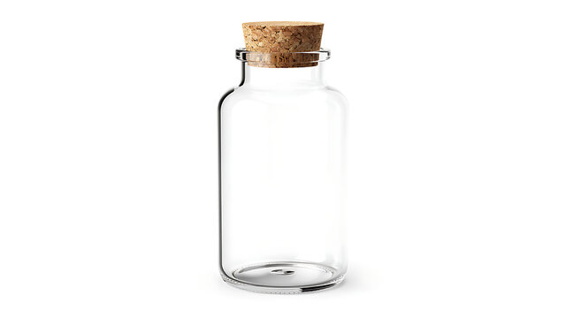 Empty glass jar with cork lid.