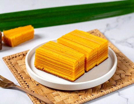 Traditional Indonesian Lapis Legit, thousand layer cake, on a plate