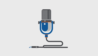 Fototapeta premium Retro condenser microphone with cable for recording and podcasting isolated on grey background in flat style.