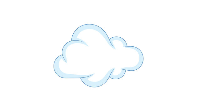 Single fluffy cartoon white cloud with soft blue highlights and detailed outline floating peacefully over a clean white background.