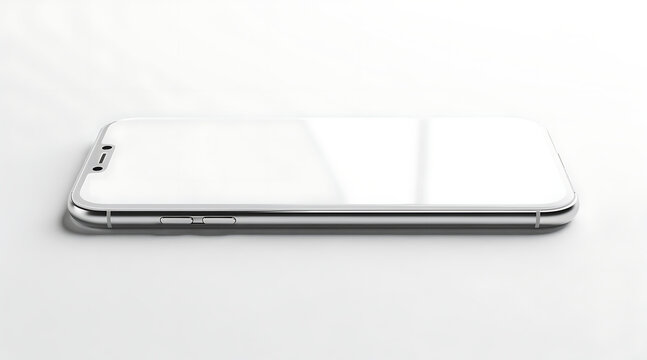 Silver smartphone on white surface.
