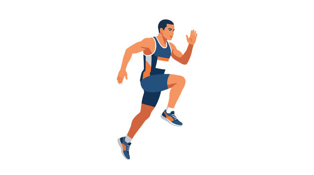 Professional male sprinter performing high knees running drill for athletic training flat design vector illustration.