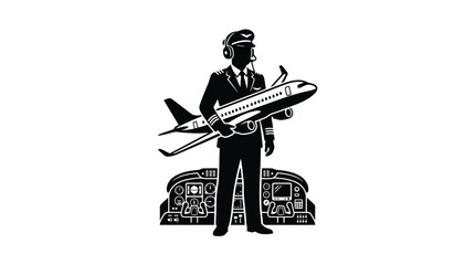 Fototapeta premium Airline pilot holding airplane model illustration.