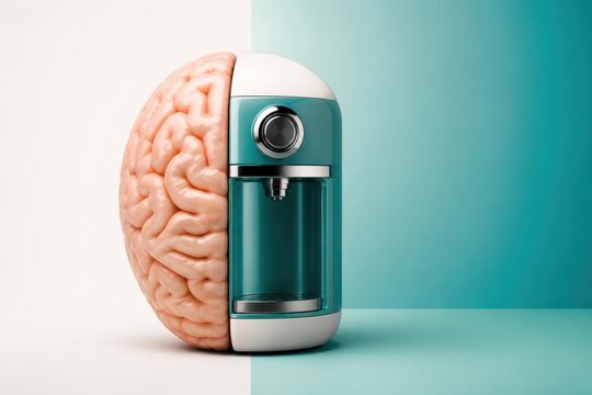 Artificial intelligence brain concept with teal 3D medical device