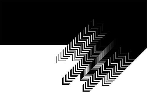Vector Transition from black to white with arrows diagonally. Dividing Design Element. Arrows in opposite directions, direction, pointer. Modern vector background for advertising, covers, footage, pri