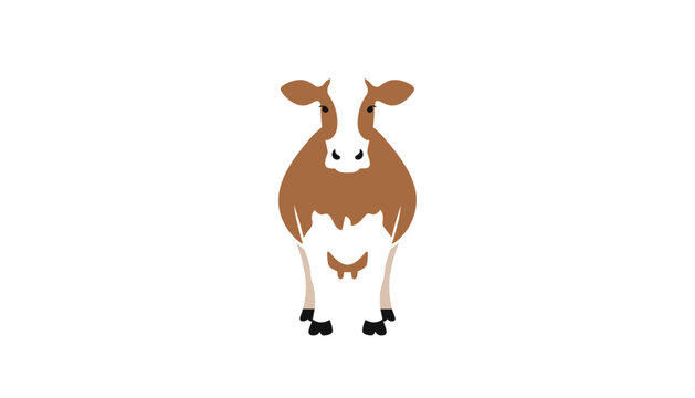 Stylized graphic illustration of a brown and white cow standing still shown from a front-facing perspective on white background.