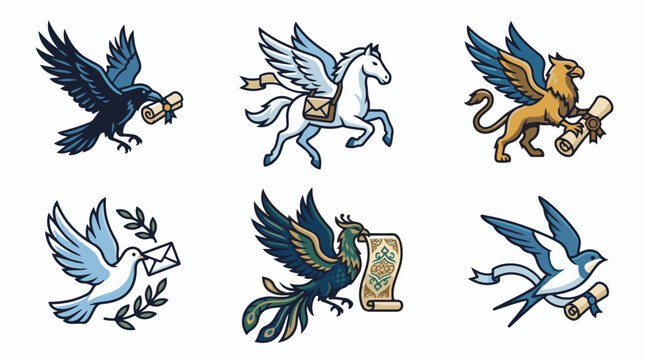 Mythological Messenger Beast Vector Icons in Navy and Gold