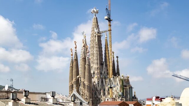timelapse of sagrada familia in barcelona with new cross on top