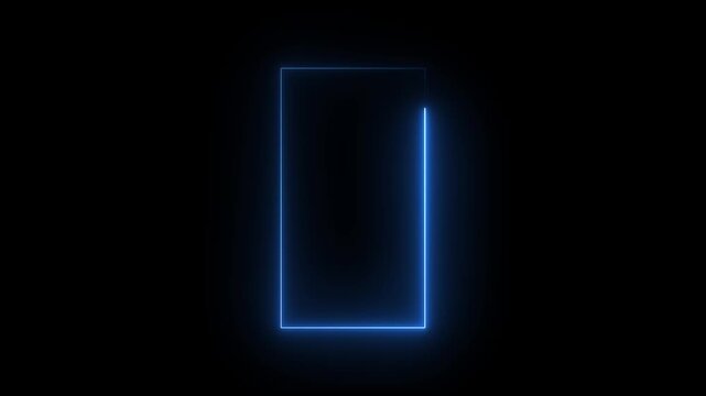 Fire number four. Vertical blue neon  lights motion loops square circular motion draws and beautiful on black background linear lamp. 
