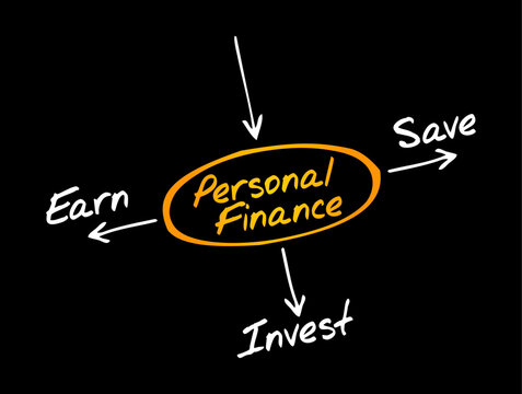 Personal Finance diagram displaying core money management choices like earn, save, and invest. This handwritten flowchart guides users on personal budget planning, wealth growth and key security.