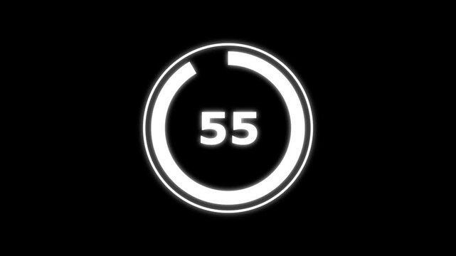 futuristic blue neon countdown timer from 60 to 0 with circular motion. 60 second countdown timer animation with neon number text glowing from 60 to 0 with interesting circle animation.