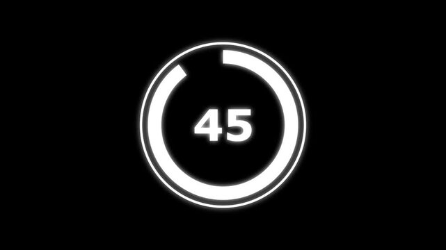 futuristic blue neon countdown timer from 50 to 0 with circular motion. 50 second countdown timer animation with neon number text glowing from 50 to 0 with interesting circle animation.