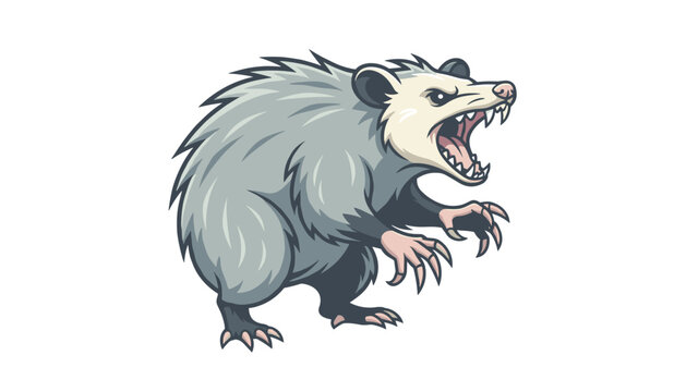 Feral possum standing in an aggressive stance with sharp claws and snarling expression.