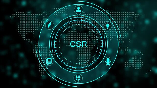 Corporate Social Responsibility CSR Infographic in a Circular Dashboard with and Map Background