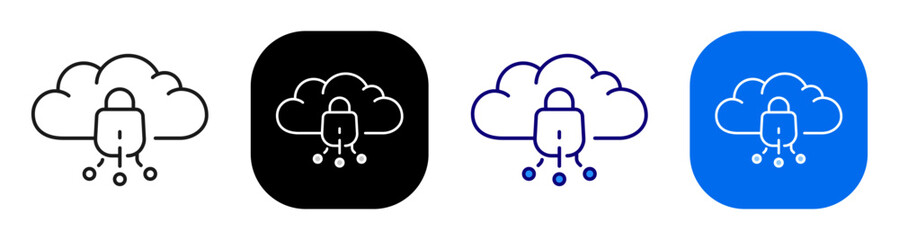 Obraz premium Cloud lock network representing secure data access and protected service. Line, filled, black, color set. Editable stroke