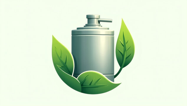 Eco Friendly Natural Liquid Soap Dispenser Icon with Green Leaves for Sustainable Personal Care and Hygiene Concept