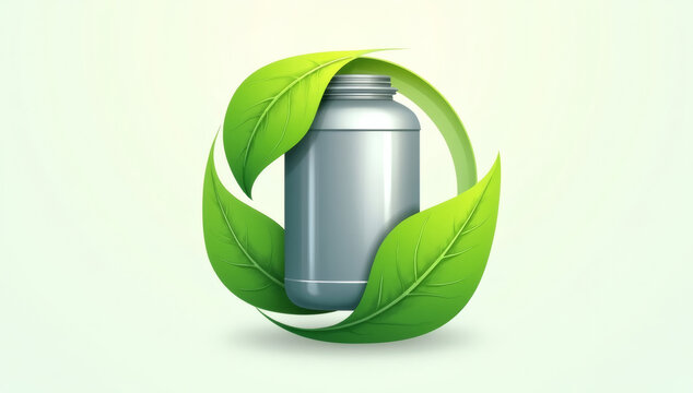 Natural Health Supplement Bottle Surrounded by Green Organic Leaves Concept Illustration for Wellness and Organic Medicine