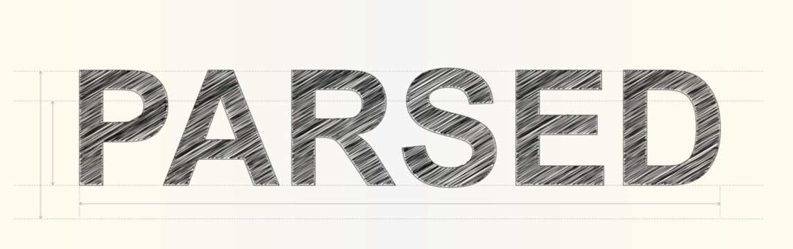 A visual representation of the word PARSED presented in a stylish sketchy texture
