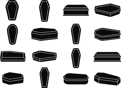 Black silhouette collection of coffins and caskets for funeral services