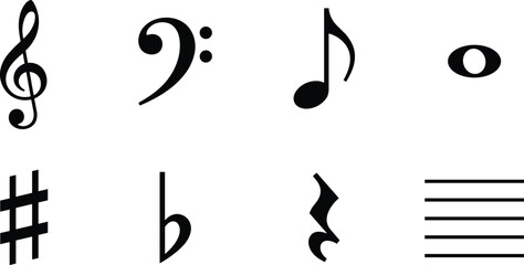 Music Symbols and Musical Notation Silhouette Icon Set for Education and Design © MD MIJANUR