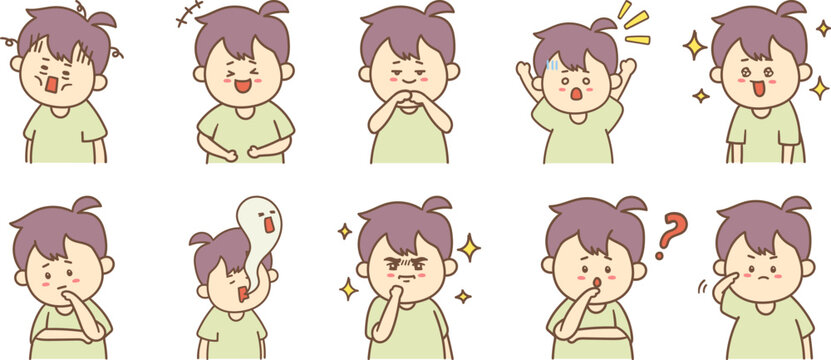 Cute Boys Character Illustration Sticker Set