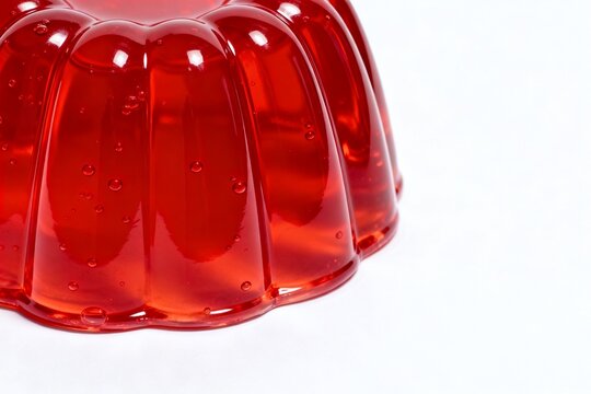 Red gelatin dessert on white background