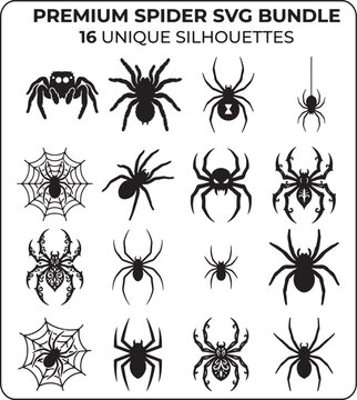 Halloween Spider Vector Collection Featuring Spider Webs, Black Widow Spiders, Tarantulas and Gothic Arachnid Silhouettes