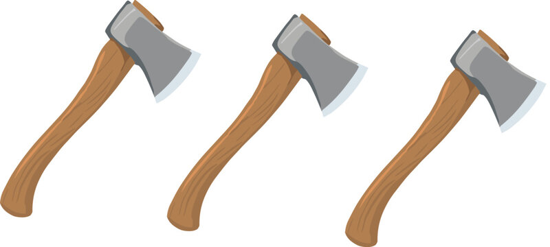 Wooden Hand Axe with Steel Blade for Camping, Woodcutting, Forestry and Survival Flat Vector Illustration