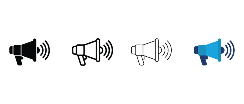 megaphone icons with sound waves emitting from them for communication and announcement purposes  loudspeaker symbols