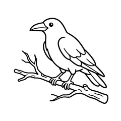 Fototapeta premium A black bird drawing perches serenely on a thin tree branch its outline clearly defined for artistic purposes and creative projects conveying a sense of nature and wildlife in a charming sketch