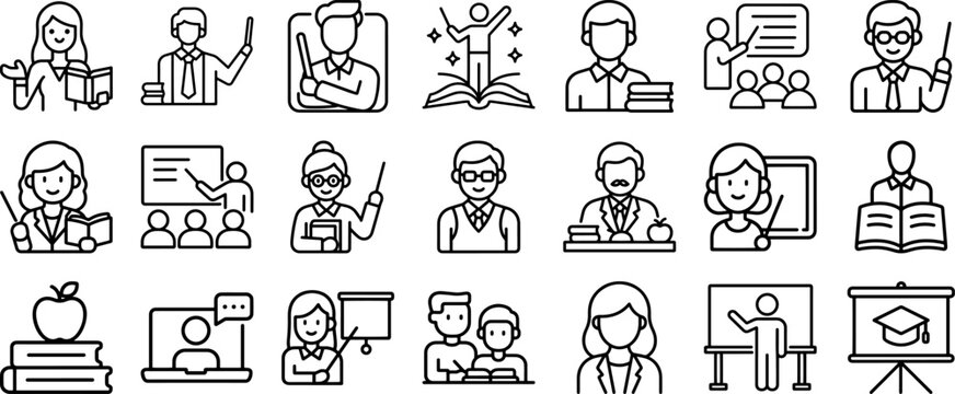 Teacher, educator, classroom Modern and Premium Icon Set, Editable Stroke, Outline Icon Collection