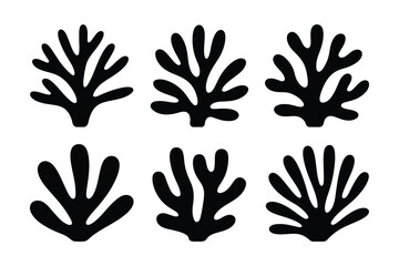 Six black coral reef shapes on white background  no people  no text © MSTTASPRIYA