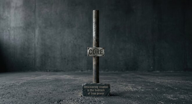 Core sign on weathered post with inspirational quote