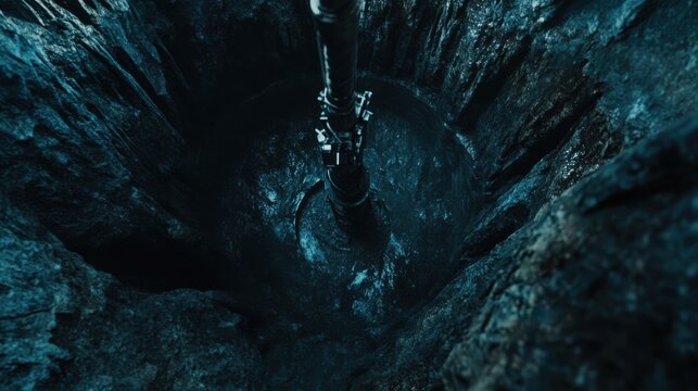 Drilling rig bores into dark underground rock formation