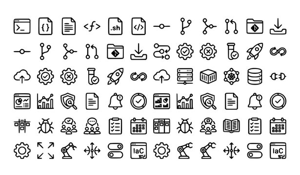  DevOps Workflow and Coding Outline Icons Editable Stroke Vector Set