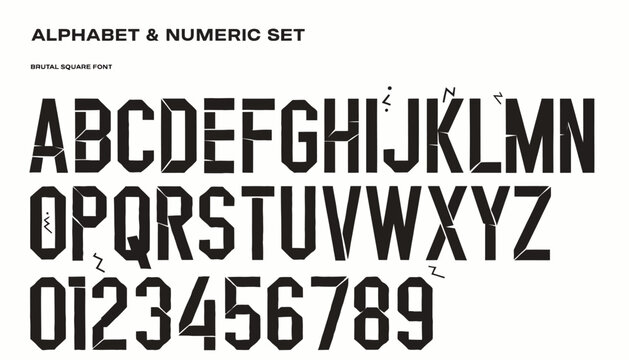 Geometric Black Alphabet and Numerals Set with Stylized Elements