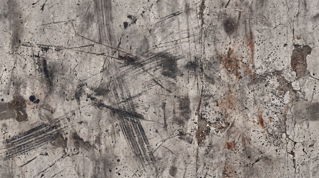 Distressed Grunge Concrete Wall Texture with Scratches, Rust Stains and Industrial Background