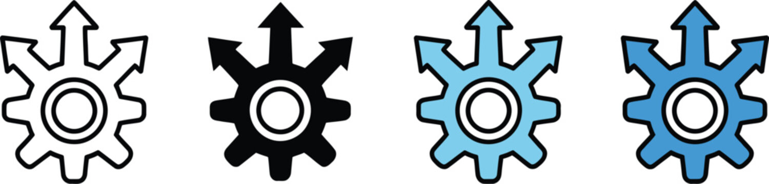 Process Optimization Gear Growth Icon Set in Multiple Styles, Business Process Management, Performance Improvement, Automation and Efficiency Vector Illustration Collection.