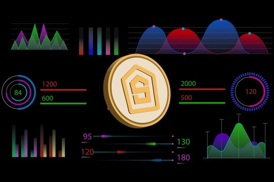 shentu-ctk cryptocurrency logos on digital background. 3d illustrations.