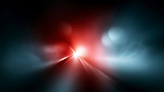 Abstract image showing dynamic red and blue light beams converging in the center, creating a sense of motion and energy in a dark space.