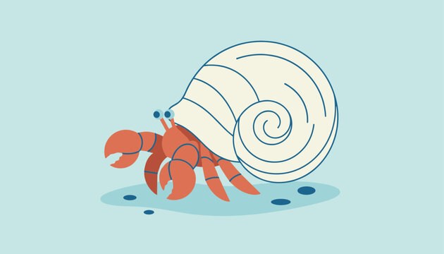 Hermit crab with shell walking on beach vector illustration