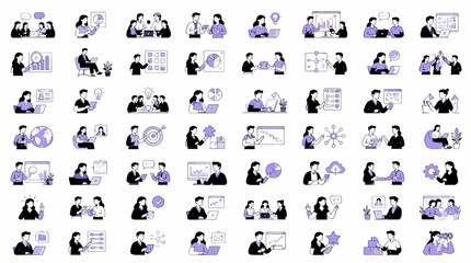 Obraz premium Group Portrait of Diverse People Silhouettes for Main Subject.