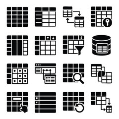 Database management and data grid system icons with database spreadsheet management information computer software organize analysis structure interface application business technology © Sabiha