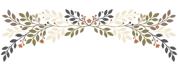 Decorative floral branch ornament with leaves and berries symmetrical design. © Amina