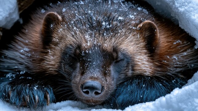 Wolverine in Snow by Pine Tree