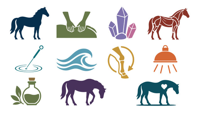 Colorful Vector Icons of Horses and Symbols.